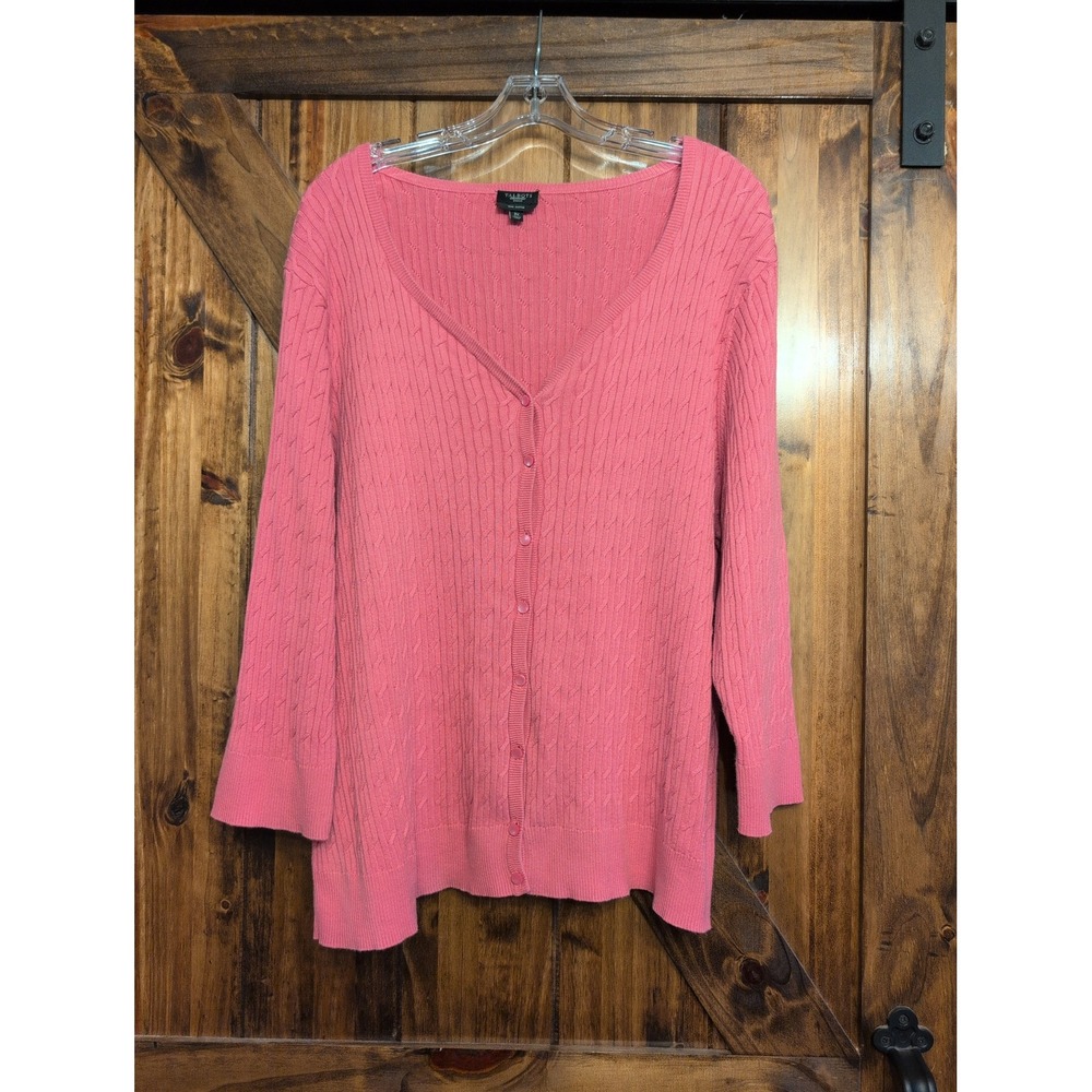 Talbot's Woman Pink Pima Cotton Cardigan Cable Knit Sz. 3X